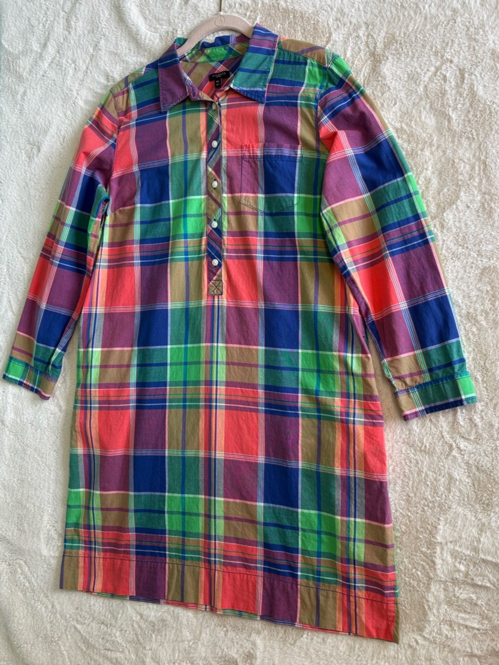 TALBOTS Bright Multicolor Plaid Button-Front Tunic/Dress Women’s size 16 petite.
